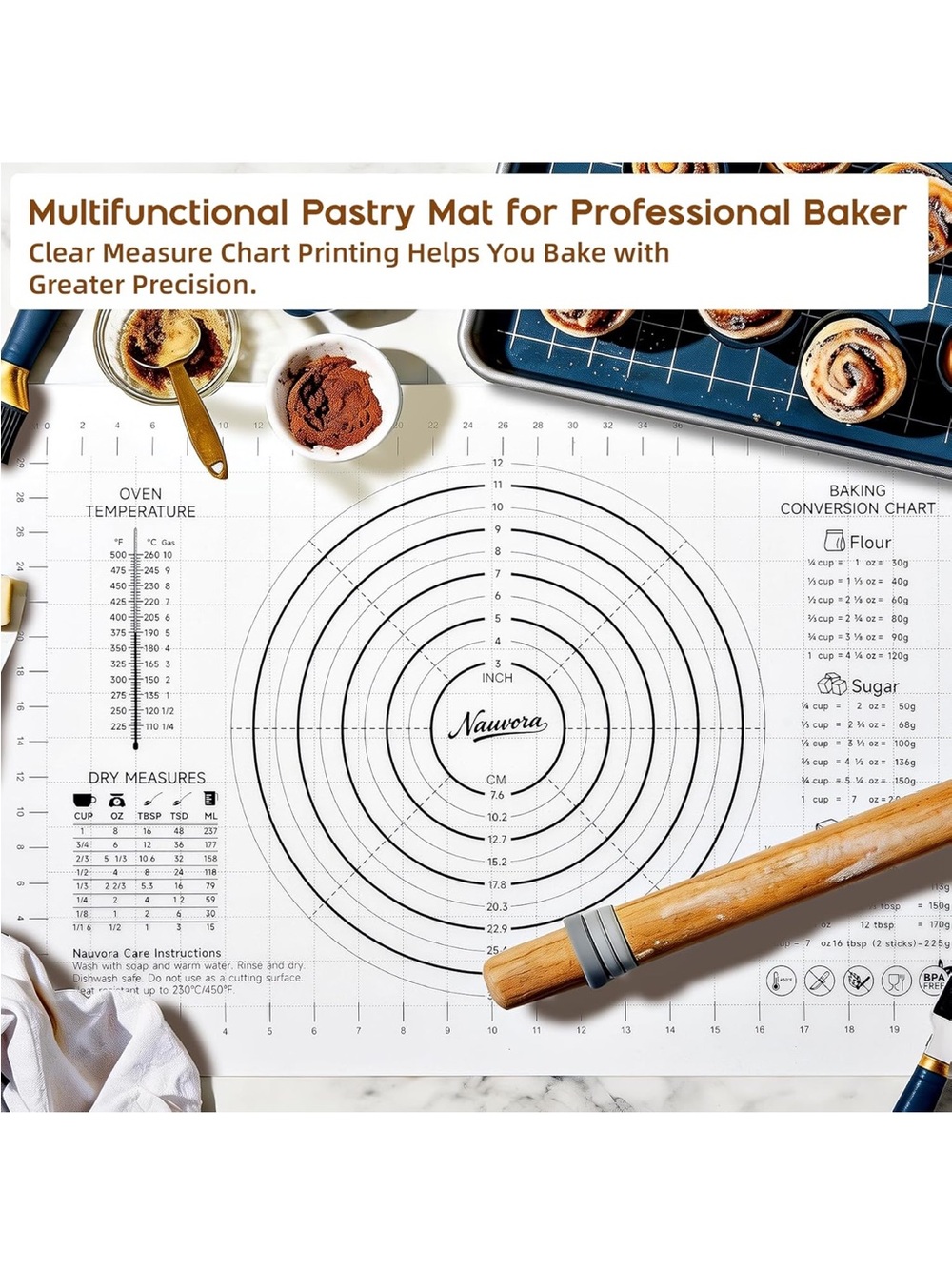 24”x16” Silicone Pastry Mat with Measurement Guides